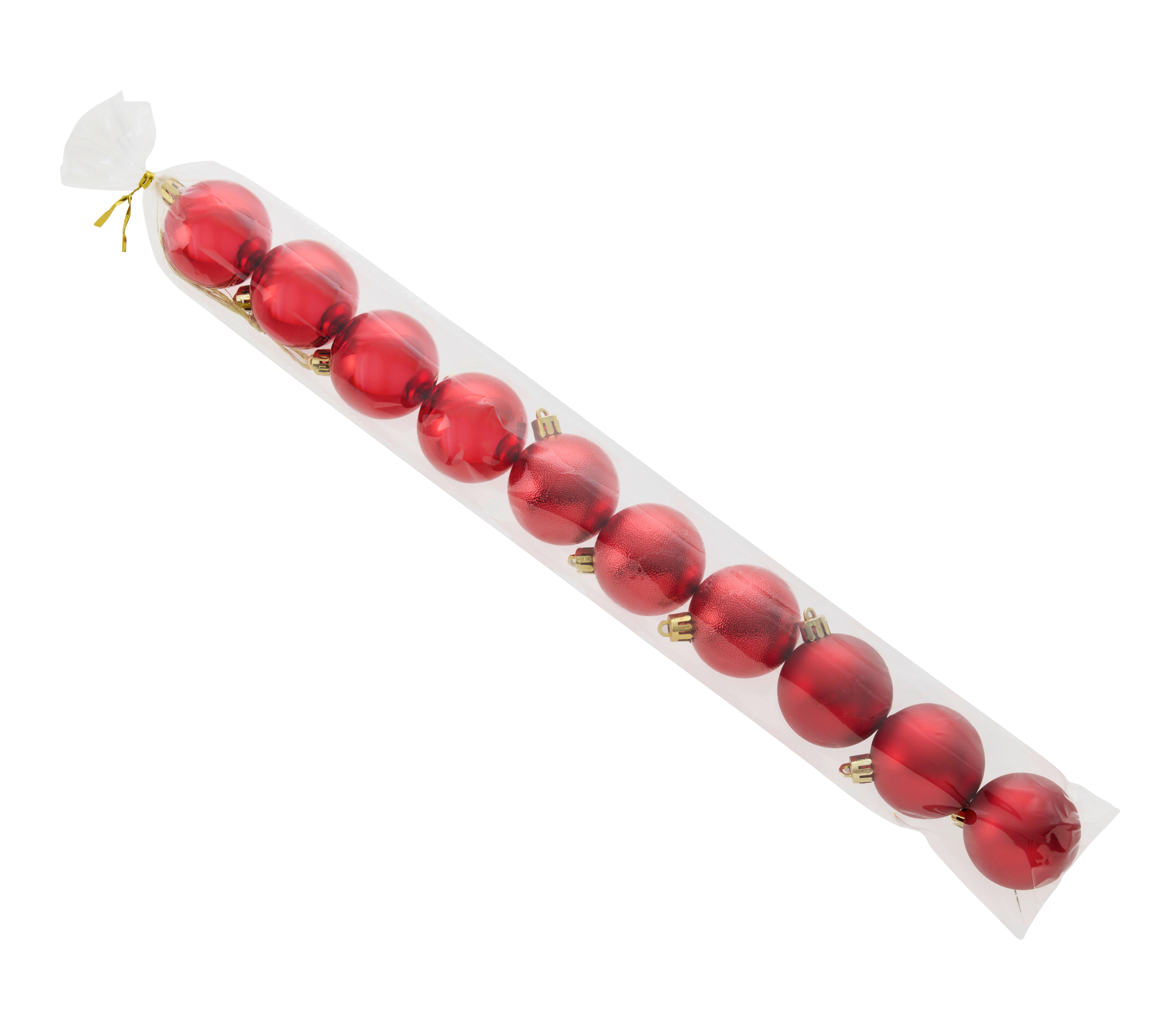 Christbaumkugel-Set Rot 10-teilig - Rot, KONVENTIONELL, Kunststoff (5cm) - Mömax