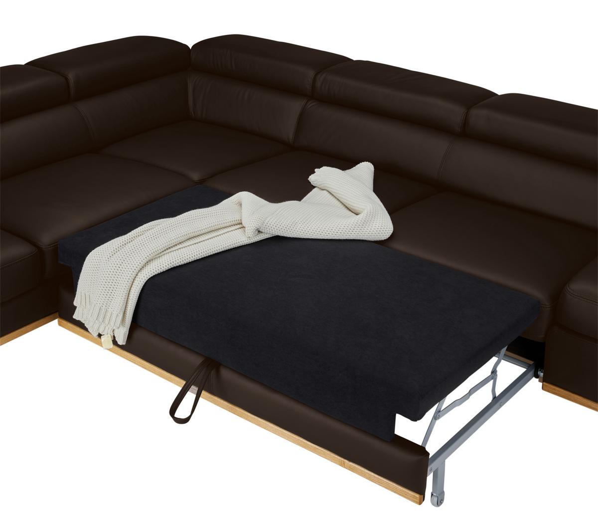 Wohnlandschaft Carmen links Dunkelbraun - Dunkelbraun/Schwarz, MODERN, Leder/Holz (292/72/226cm) - Premium Living