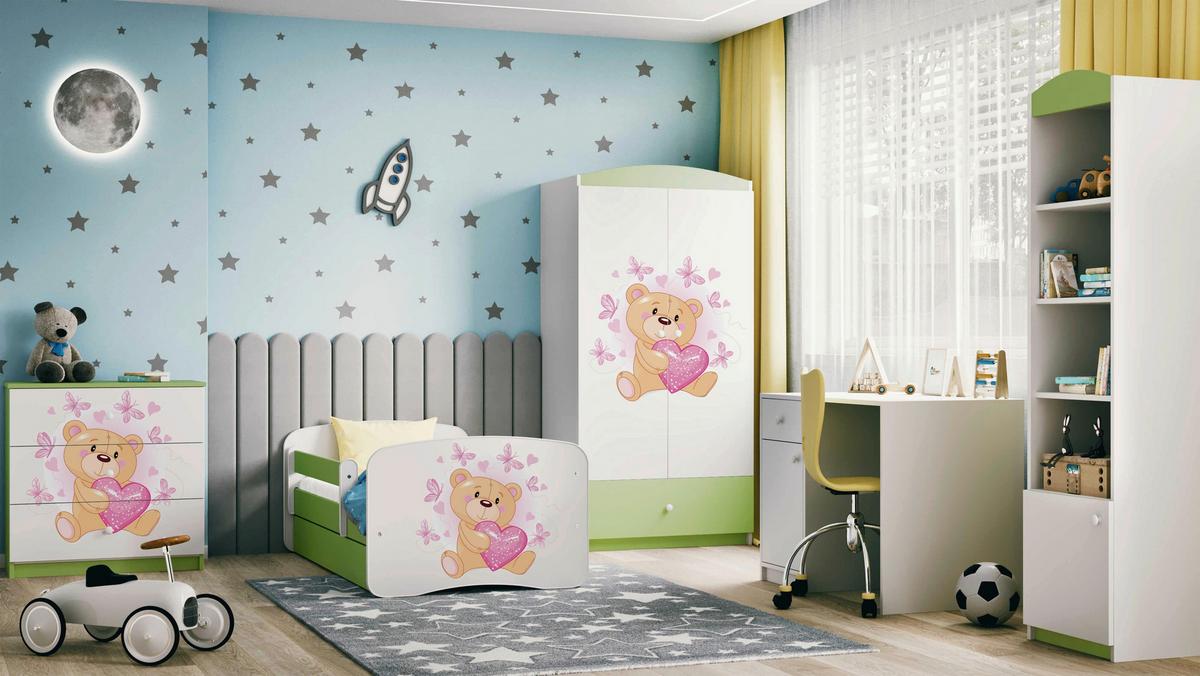 Otroška Postelja Babydreams, Bela, Zelena, 80x160cm - zelena/bela, Moderno, tekstil/leseni material (80/160cm) - MID.YOU