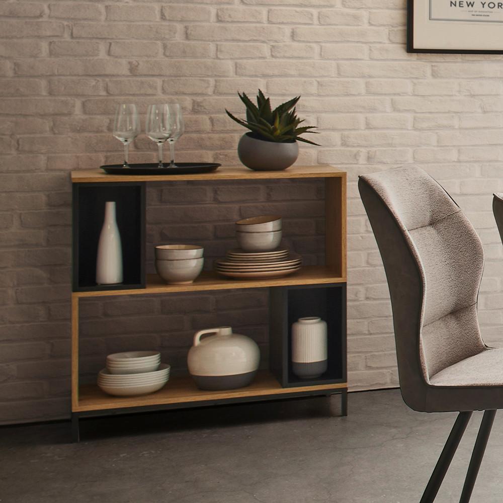 Regal Megy Eichefarben/Schwarz MDF - Eichefarben/Schwarz, MODERN, Metall (80/84,6/40cm) - Bessagi Home