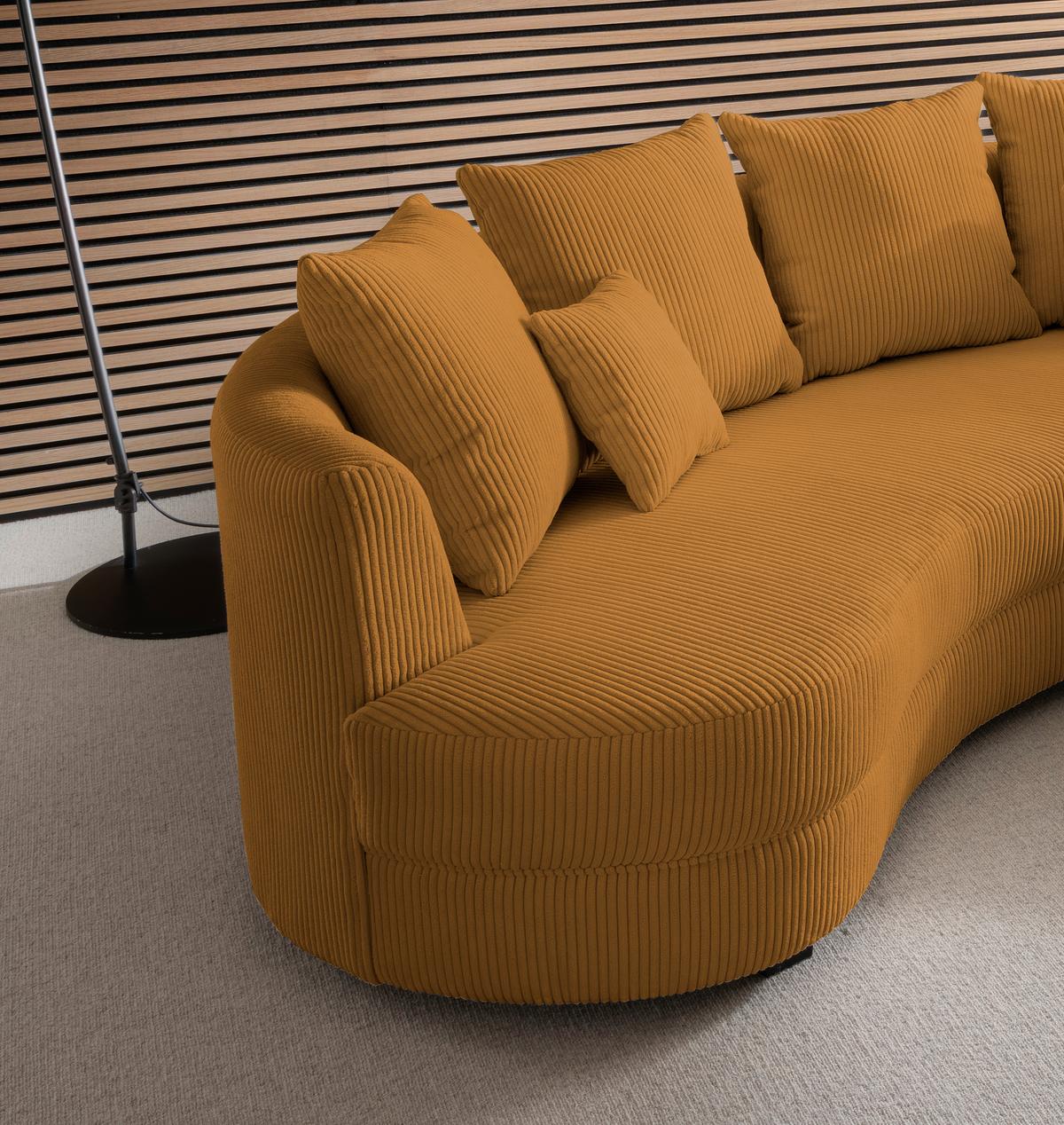 Wohnlandschaft Limoncello goldfarben Cord - Goldfarben/Schwarz, Design, Kunststoff/Textil (300/160cm) - Livetastic