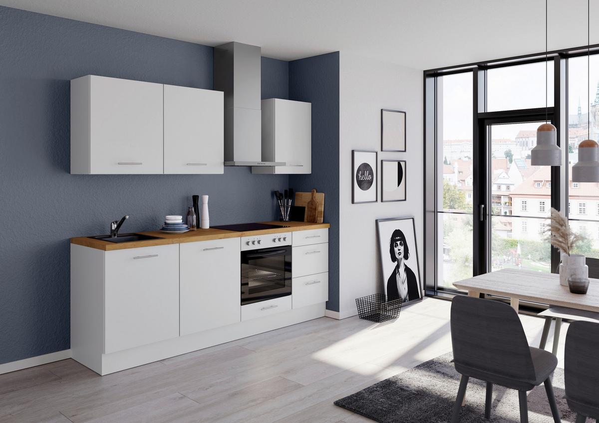 Küchenblock IBZ ohne Geräte ca. 230 cm Weiß - Edelstahlfarben/Eichefarben, Design, Holzwerkstoff/Metall (230cm) - Impuls