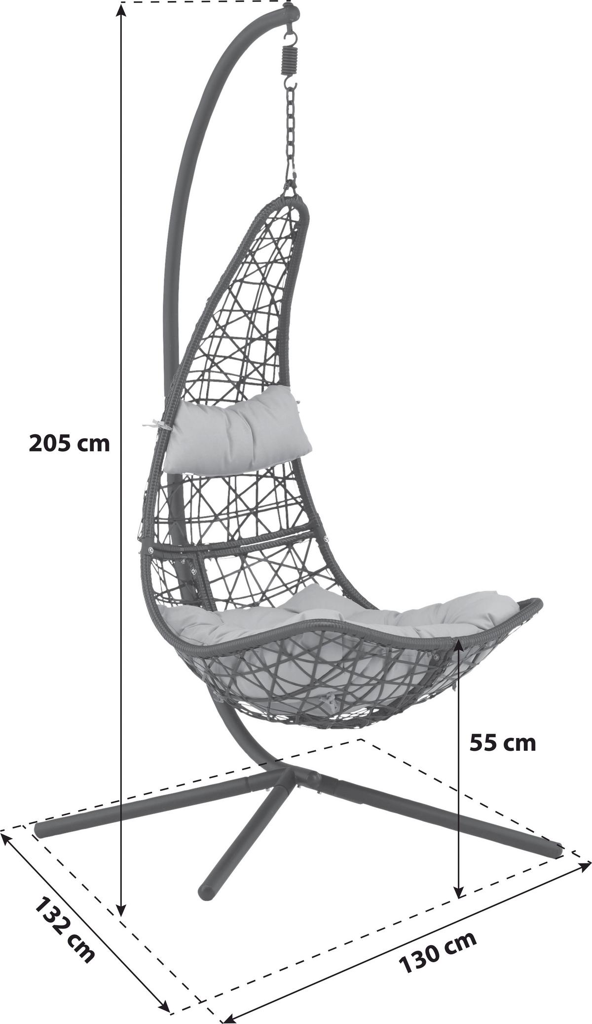 Hängesessel Edinburgh ca. 132x205x130cm Grau/Schwarz - Schwarz/Grau, KONVENTIONELL, Kunststoff (132/205/130cm) - Gardenson