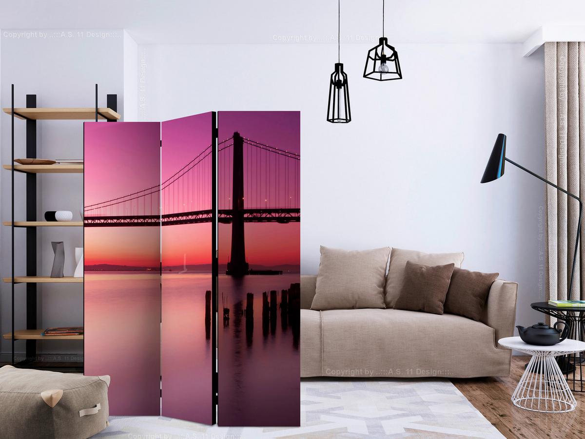 Paravan Purple Evening, 3-Delni, Dvostranski - vijolična/črna, Basics, tekstil/les (135/172/3cm) - artgeist