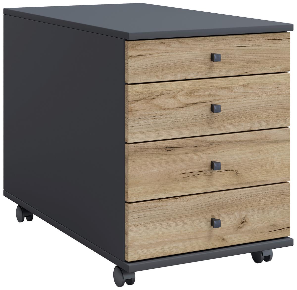 ROLLCONTAINER LONA MAXI - Honigeiche/Anthrazit, Design, Holzwerkstoff/Kunststoff (42/57/75cm) - MID.YOU