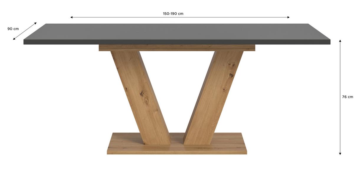 Ausziehtisch Marlon Grau ca. 150-190x90x76 cm - Eiche Artisan/Grau, Trend, Holzwerkstoff (150-190/90/76cm)