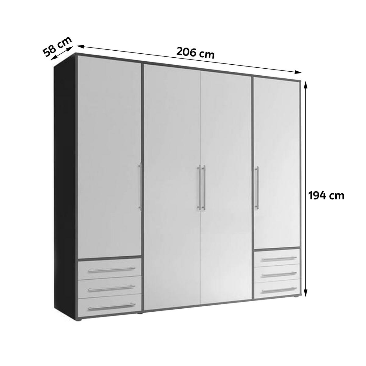 Omara S Klasičnimi Vrati Lyss, Bela, Grafit, 206 Cm - srebrne barve/bela, Moderno, umetna masa/leseni material (206/194/58cm) - Modern Living