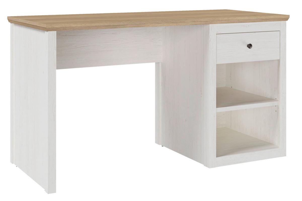 Schreibtisch Korsika Eiche-/Kieferfarben - Eichefarben/Schwarz, ROMANTIK / LANDHAUS, Holzwerkstoff/Metall (136/60/76cm) - Mömax