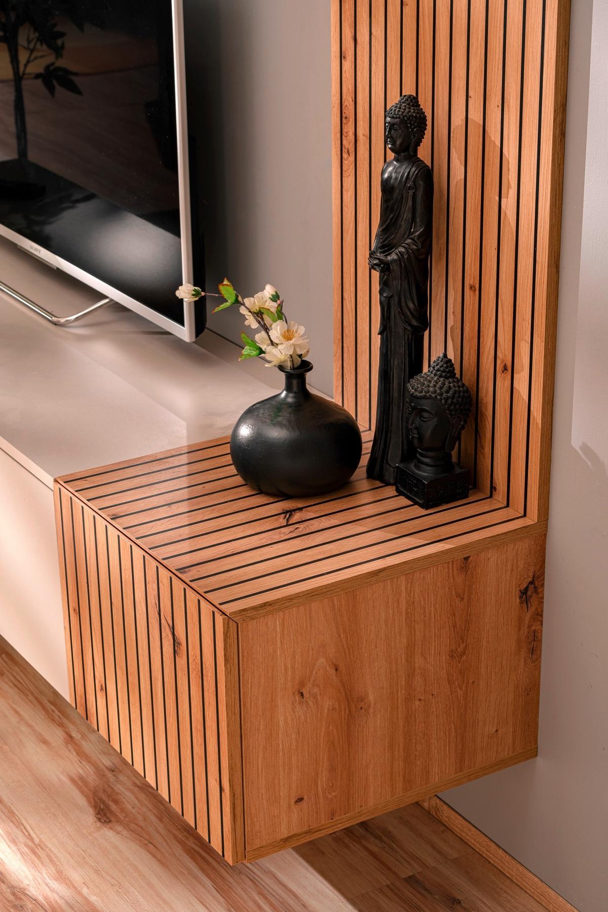 Ansamblu mobilier camera de zi SOLO - cașmir/stejar Artisan, Modern, material pe bază de lemn (180/130/40cm) - Bessagi