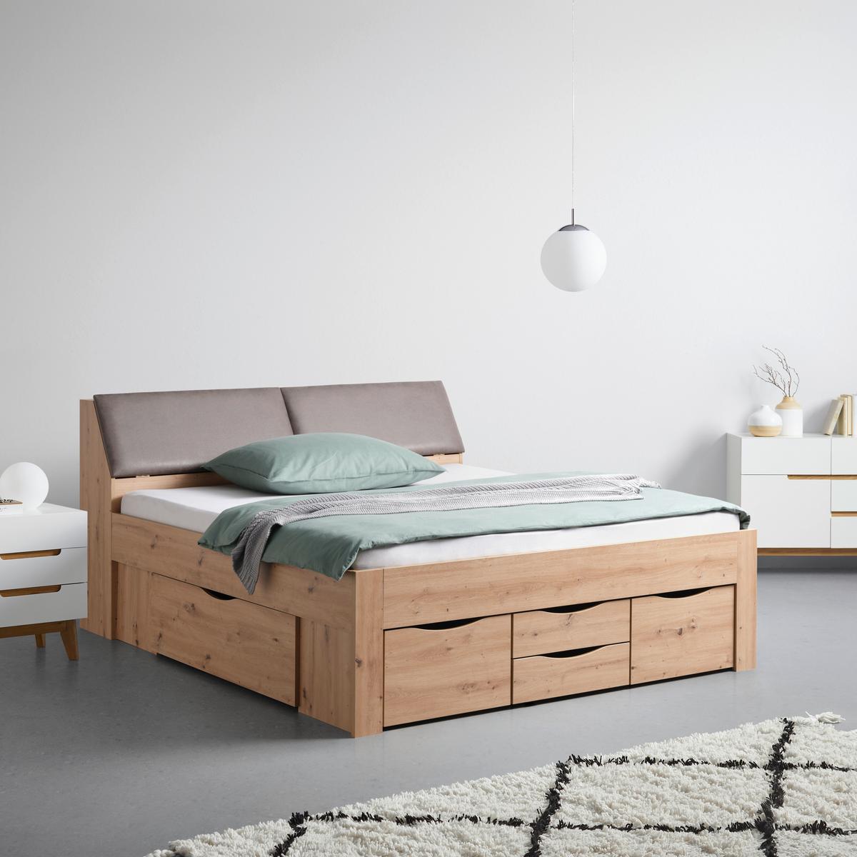 Stauraumbett in Eiche Artisan ca. 180x200cm - Eiche Artisan/Grau, KONVENTIONELL, Holzwerkstoff/Textil (180/200cm) - Mömax