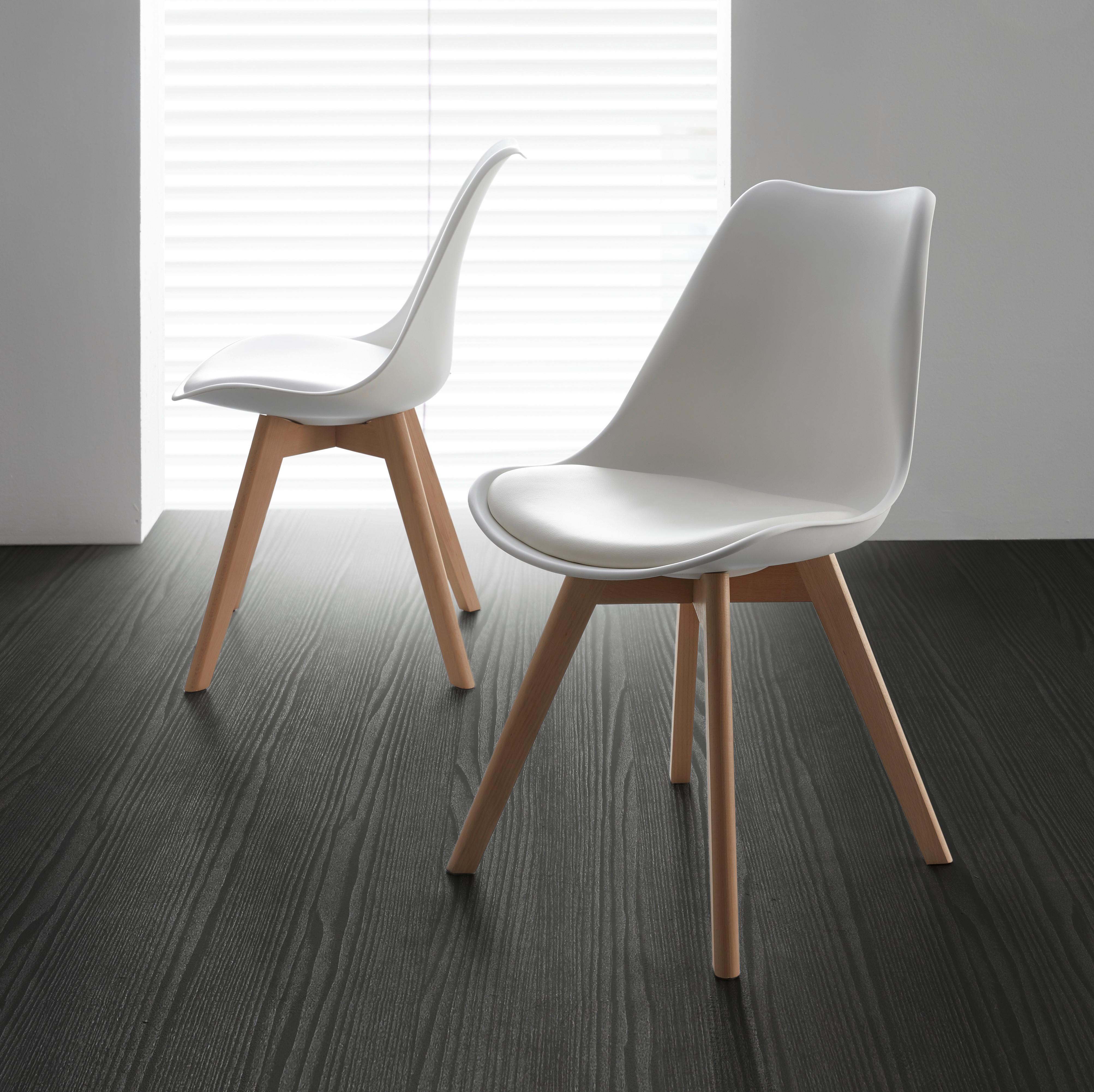 Stuhl Judy Weiß Kunststoff /Lederlook Gepolstert - Buchefarben/Weiß, MODERN, Holz/Kunststoff (49/81/58cm) - Bessagi Home