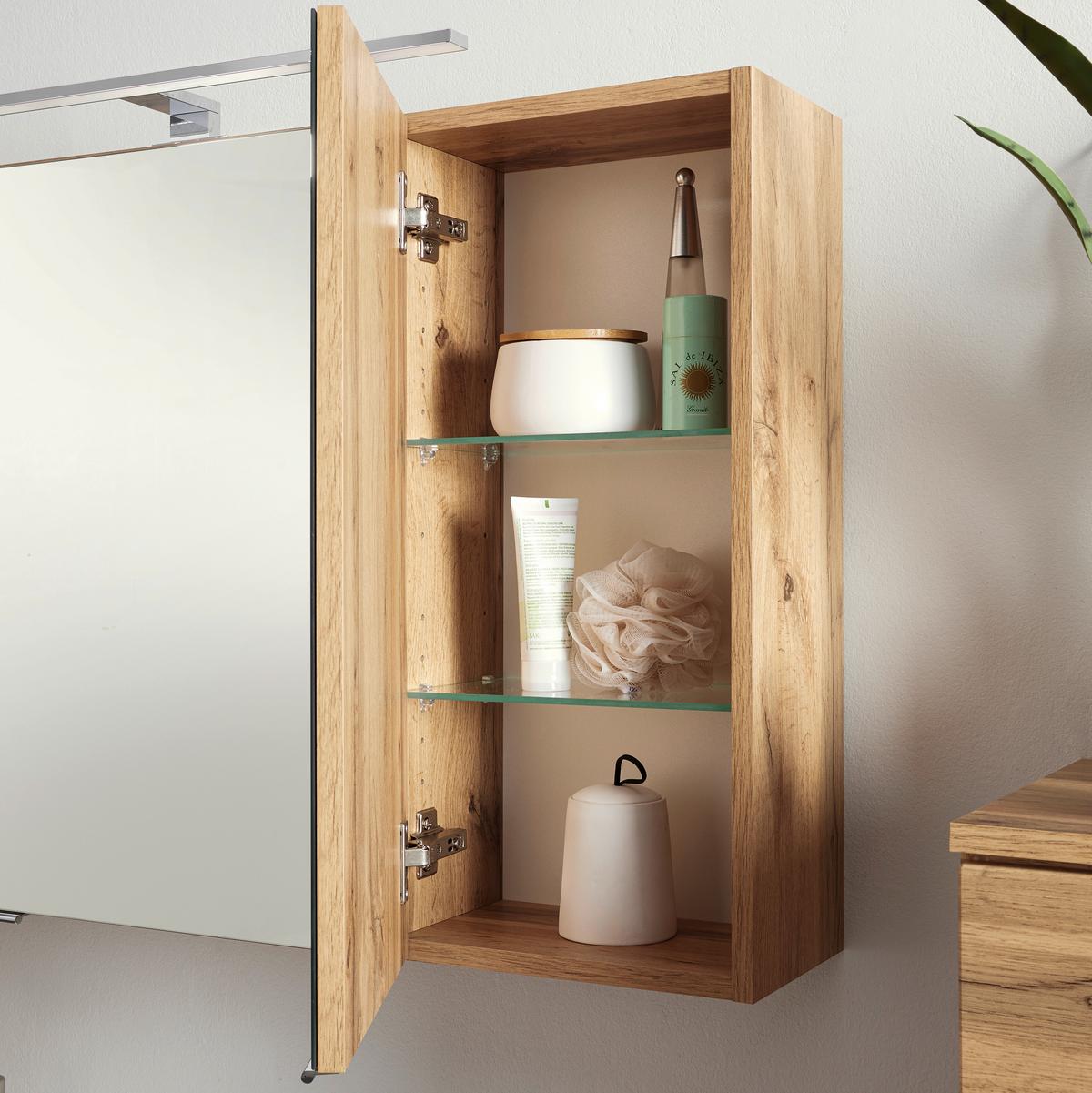 Omara Z Ogledalom Florida, Barva Hrasta, Led - barve kroma/barve hrasta, Moderno, kovina/steklo (100/64/20cm) - Premium Living