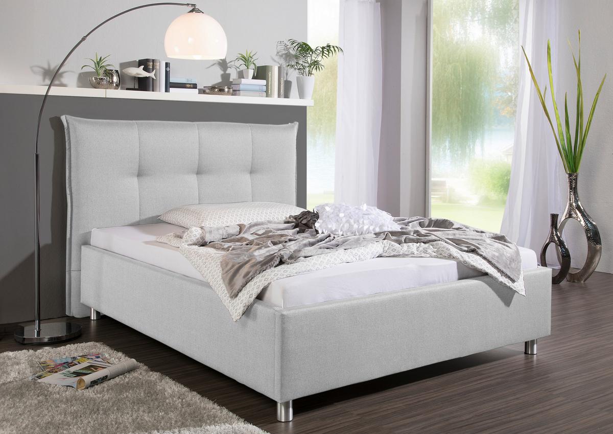 Polsterbett Fraser Hellgrau ca. 100x200 cm - Hellgrau/Alufarben, MODERN, Textil/Metall (100/200cm) - Livetastic