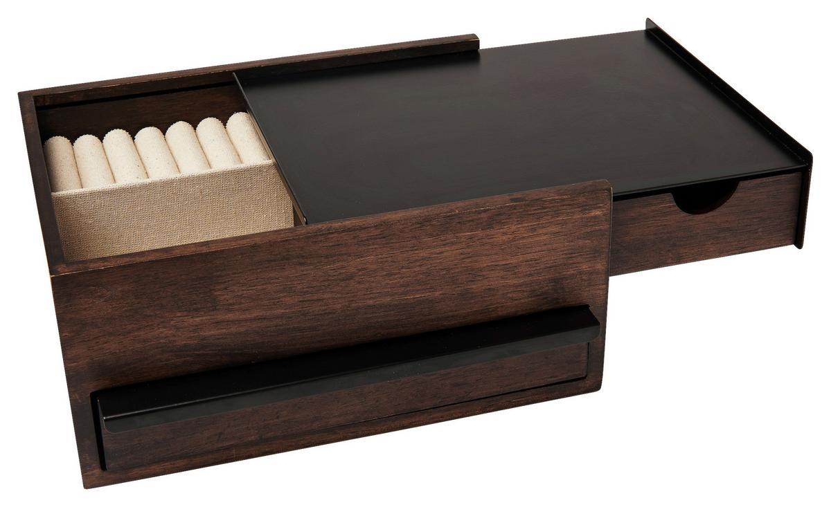 Schmuckbox Schwarz/Walnussfarben - Walnussfarben/Schwarz, Design, Holz/Metall (22,1/11,9/25,9cm) - Umbra
