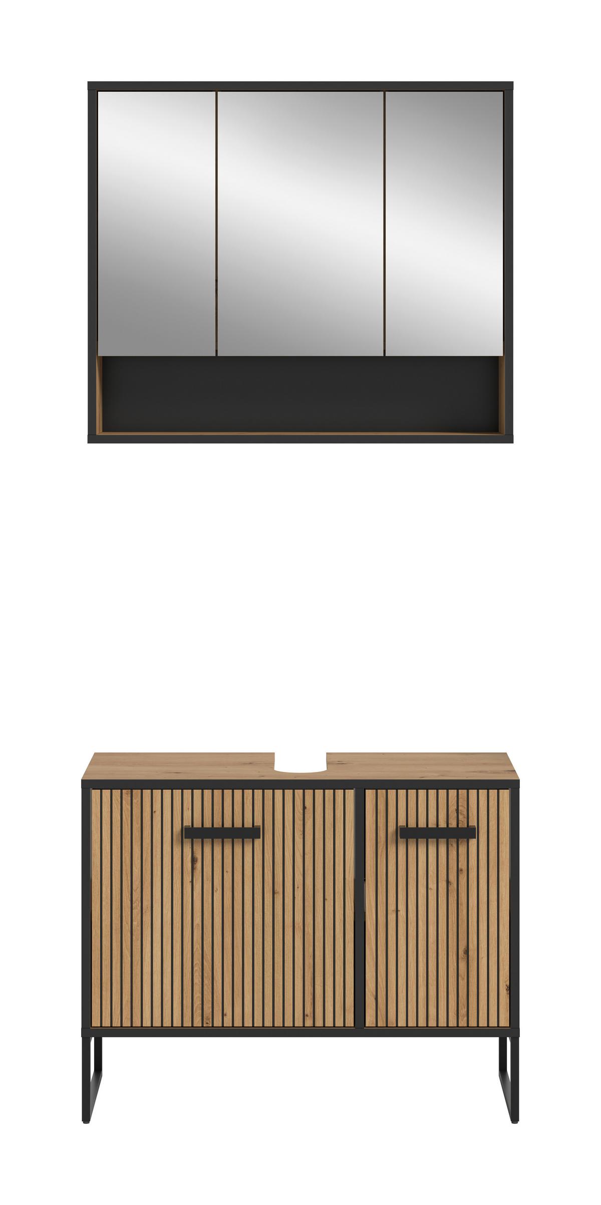 Badezimmer Bagno 2-tlg. Eiche Artisan/Schwarz - Schwarz/Eiche Artisan, Trend, Holzwerkstoff/Kunststoff (80cm) - MID.YOU