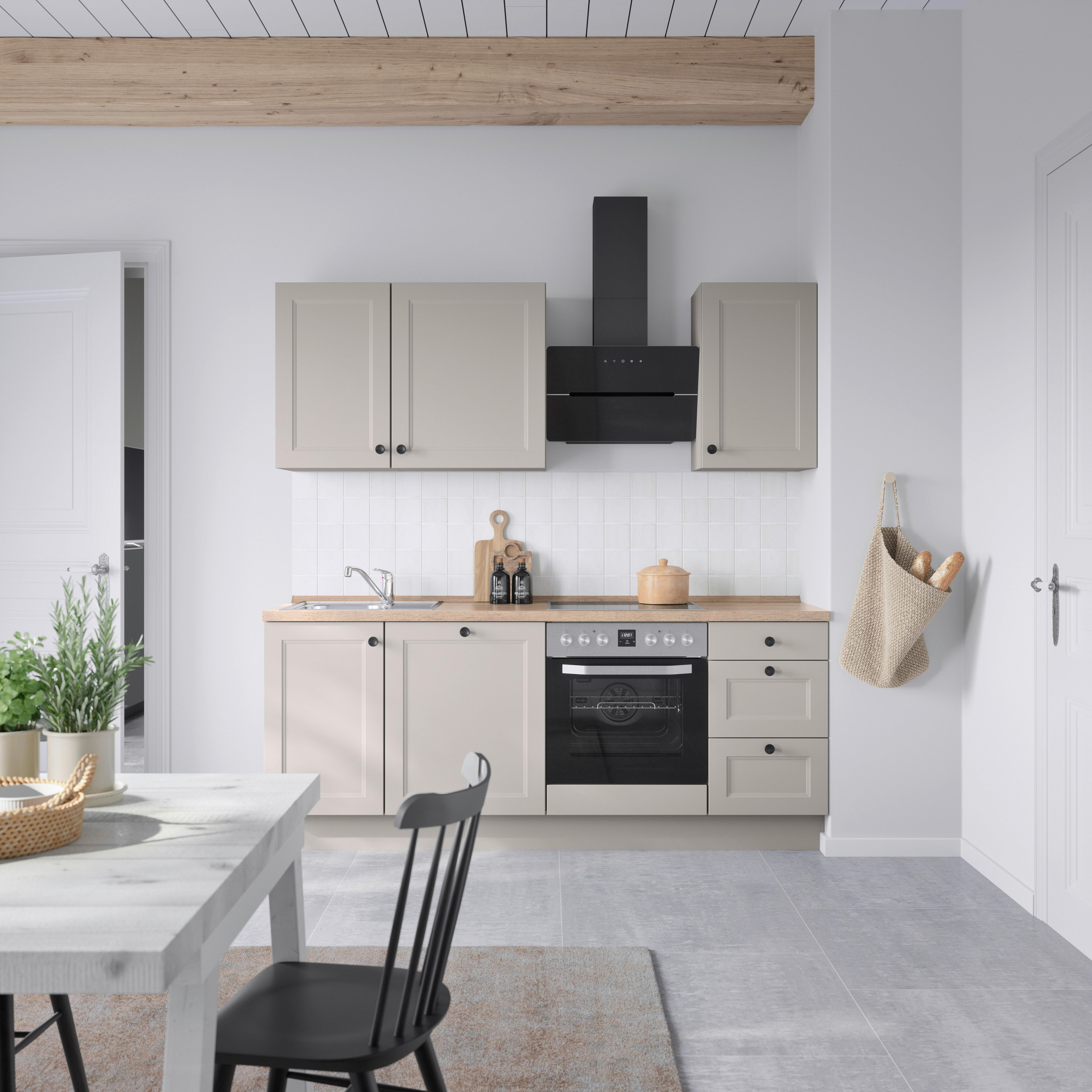 Küchenblock Cascada High m. Geräten Grau - Eiche dunkel/Schwarz, MODERN, Holzwerkstoff/Metall (210cm) - Nobilia