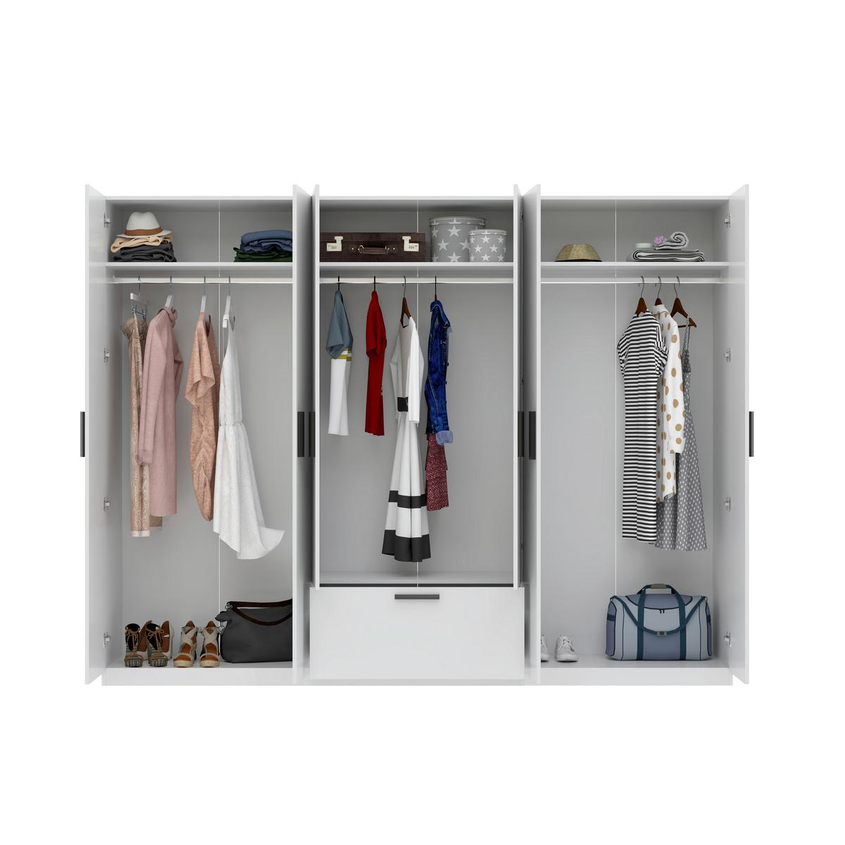 Drehtürenschrank Milos 6T1S2S Weiss - Weiss/Schwarz, Modern, Glas/Holzwerkstoff (270/210/54cm) - Mömax
