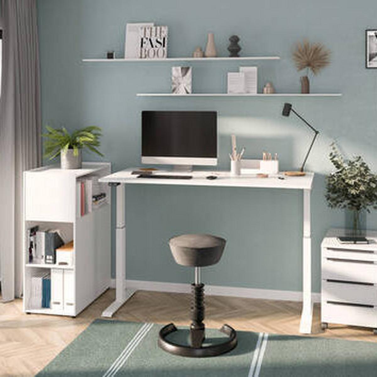Schreibtisch Ribera in Weiß - Weiß, MODERN, Holzwerkstoff/Metall (120/80/72-120cm) - Premium Living