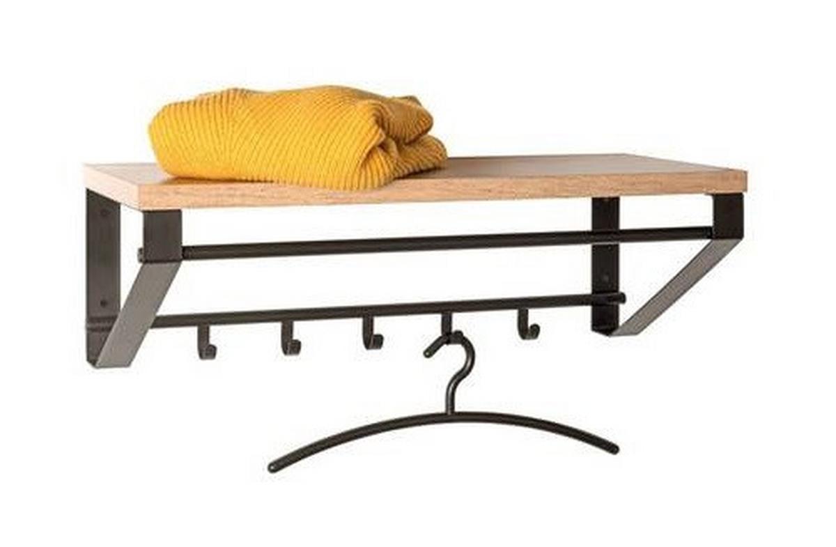 WIESZAK ŚCIENNY PARMA 13 - kolor dębowy/czarny, Konventionell, materiał drewnopochodny/metal (70/23/30cm)