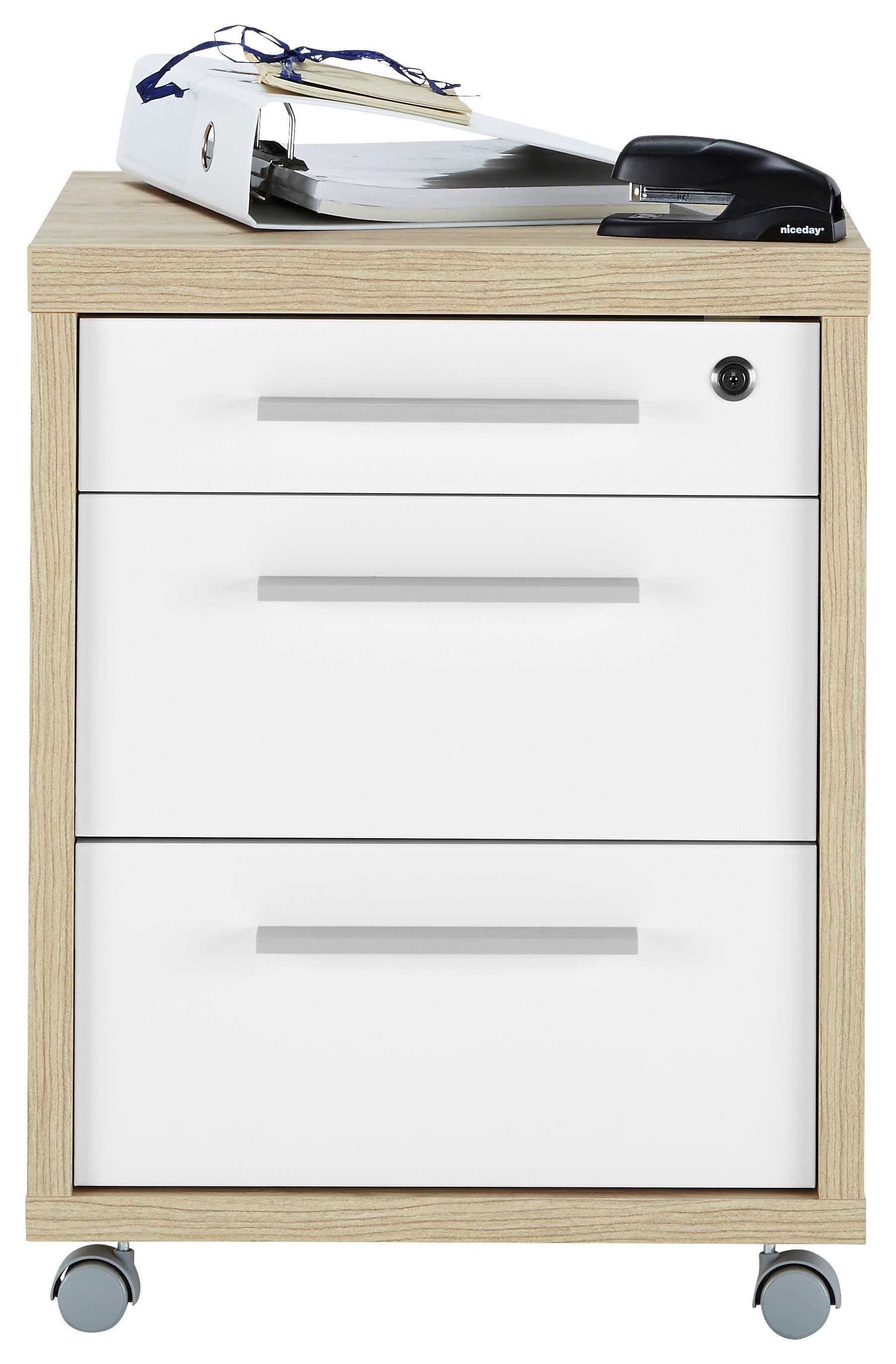 Rollcontainer San Remo Eiche - Eichefarben/Weiß, MODERN, Holzwerkstoff/Metall (47kg) - Mömax modern living