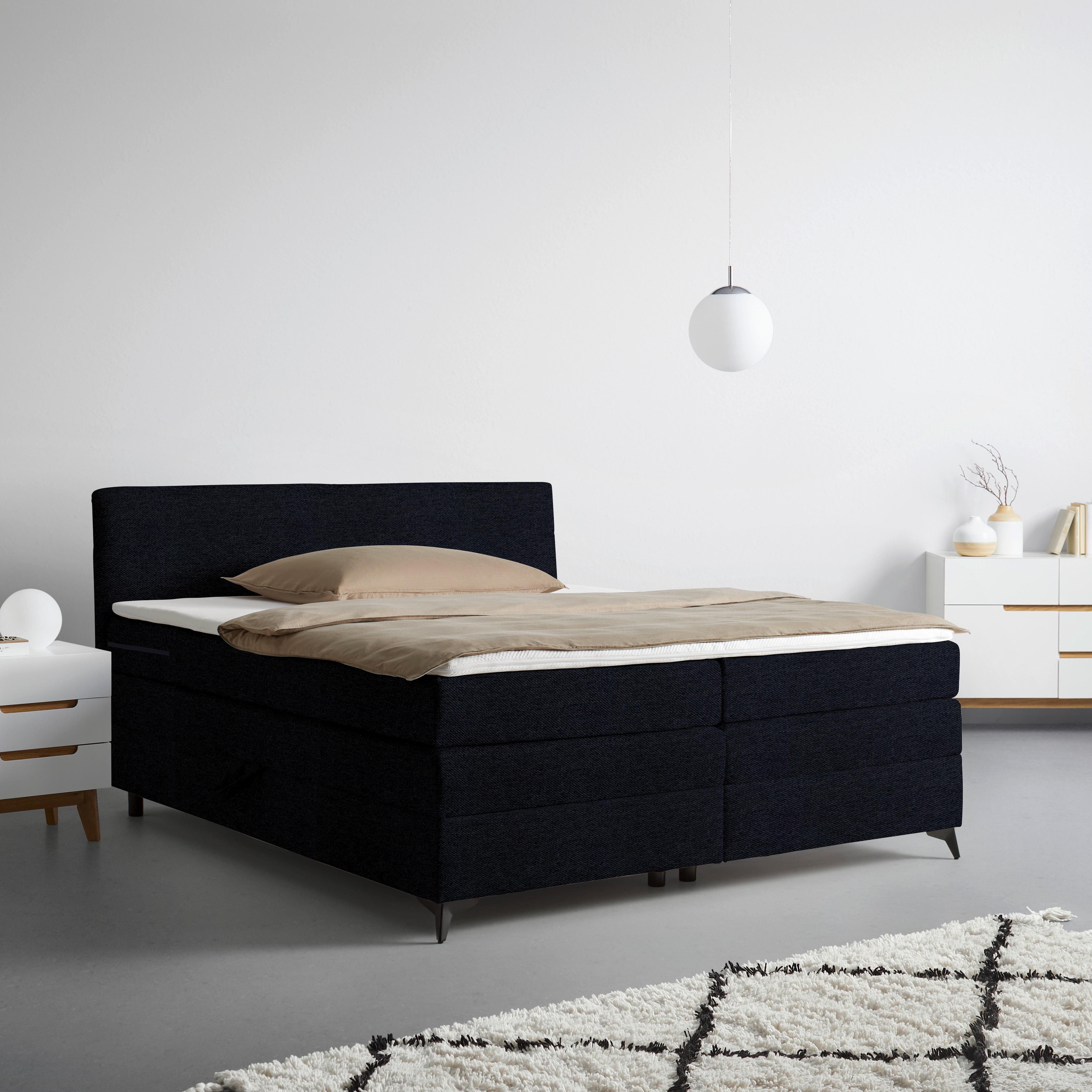 Boxspringbett Bari in Schwarz ca. 180x200cm - Schwarz, KONVENTIONELL, Textil/Metall (180/200cm) - Mömax