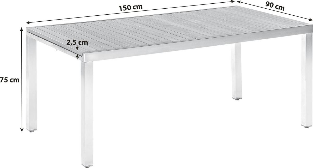 Vrtna Miza Keros, Jeklo, Masiven Les, 150x80 - srebrne barve/barve akacije, Konvencionalno, kovina/les (150/80/74cm) - Gardenson