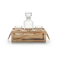 Whisky-Gläserset Ryan in Klar/Naturfarben - Klar/Naturfarben, KONVENTIONELL, Glas/Holz (32/22/13,2cm) - Modern Living