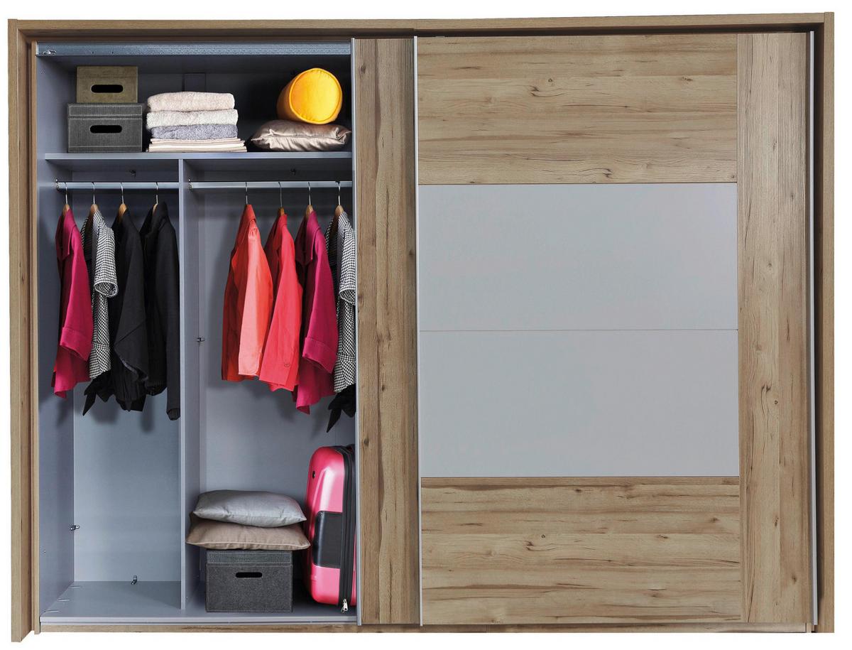 Omara Z Drsnimi Vrati Kasura, Barva Hrasta, Siva - siva/barve aluminija, Konvencionalno, kovina/leseni material (270/210/61cm) - Ti'me
