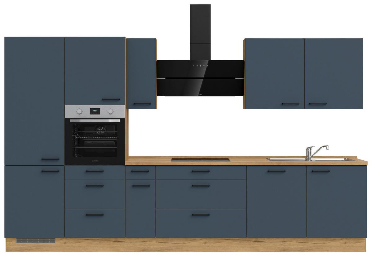 Küchenblock Easytouch High m. Geräten Dunkelblau - Eichefarben/Schwarz, MODERN, Holzwerkstoff/Metall (360cm) - Nobilia