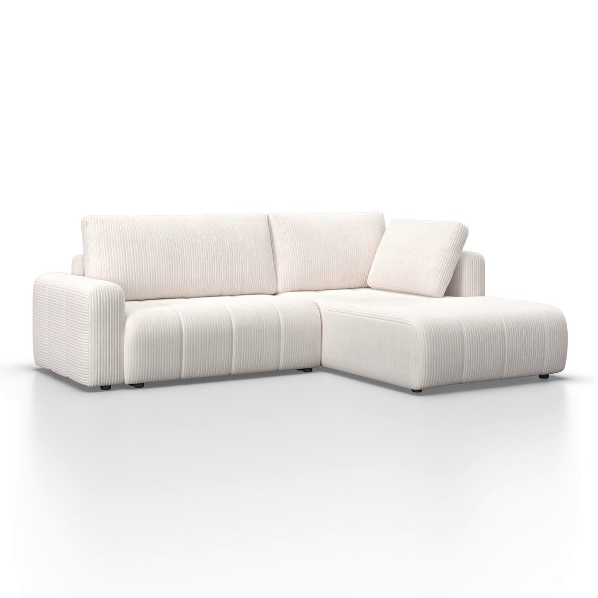 Wohnlandschaft Gia Weiß Cord mit Schlaffunktion - Schwarz/Weiß, MODERN, Holz/Kunststoff (261/197cm) - Bessagi Home