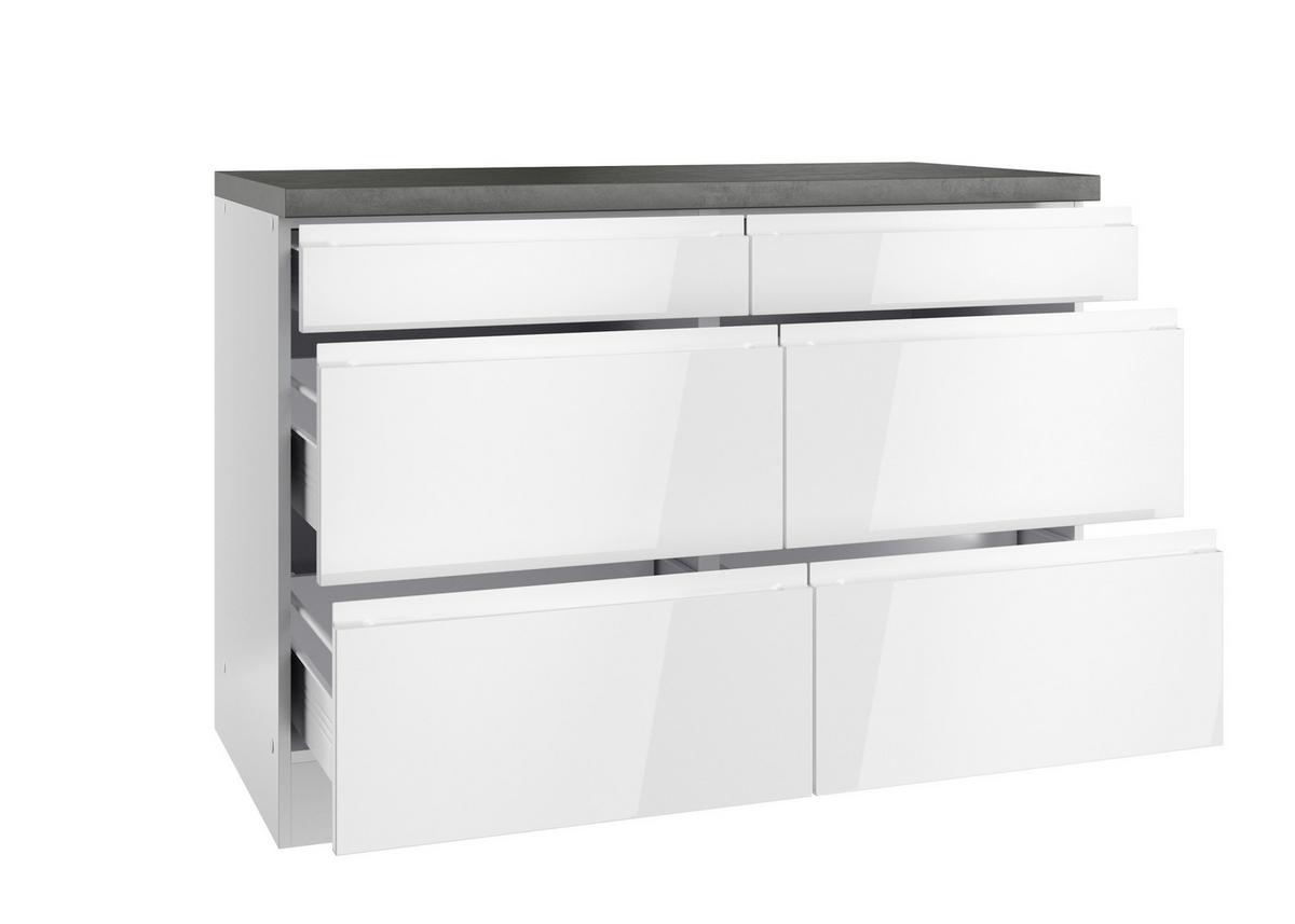 Küchenunterschrank Monza ca. 120x86 cm Weiß/Grau - Weiß Hochglanz/Weiß, LIFESTYLE, Holzwerkstoff (120/86/60cm) - Held