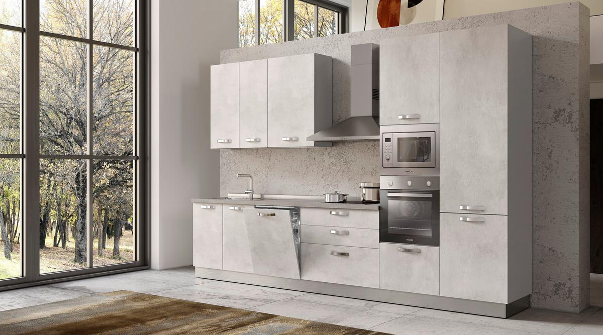 Kuhinjski Blok S Aparatima Cemento - siva/boje aluminija, Moderno, drvni materijal/metal (360/240/60cm) - Mömax