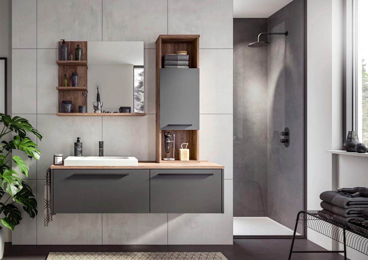 Badezimmerspiegel Ramon ca. 80x70 cm Eiche - MODERN, Glas/Holzwerkstoff (80/70/20cm) - MID.YOU