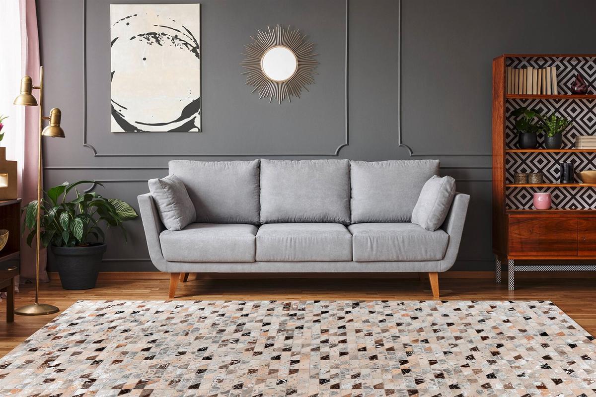 FLACHWEBETEPPICH LAVIN 625 SILBER / MULTI - Silberfarben/Multicolor, Konventionell, Leder (80/150cm) - Kayoom