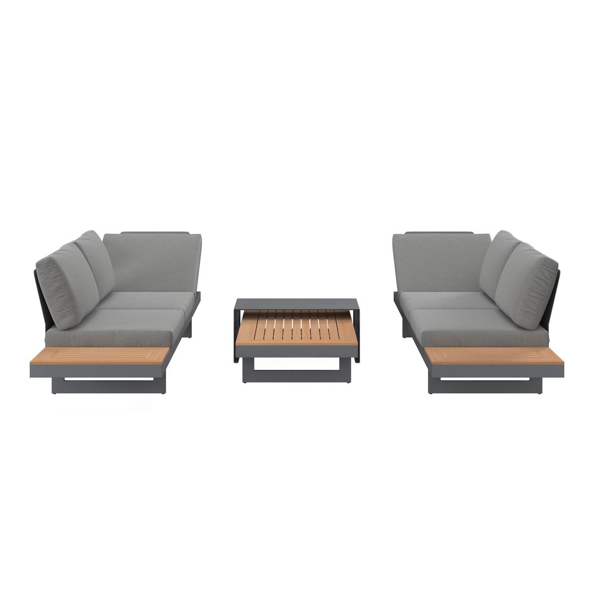 Loungegarnitur Sabrina Grau Metall/Outdoorstoff +Abdeckung - Dunkelgrau/Naturfarben, MODERN, Kunststoff/Textil (232/79/78cm) - Bessagi Garden