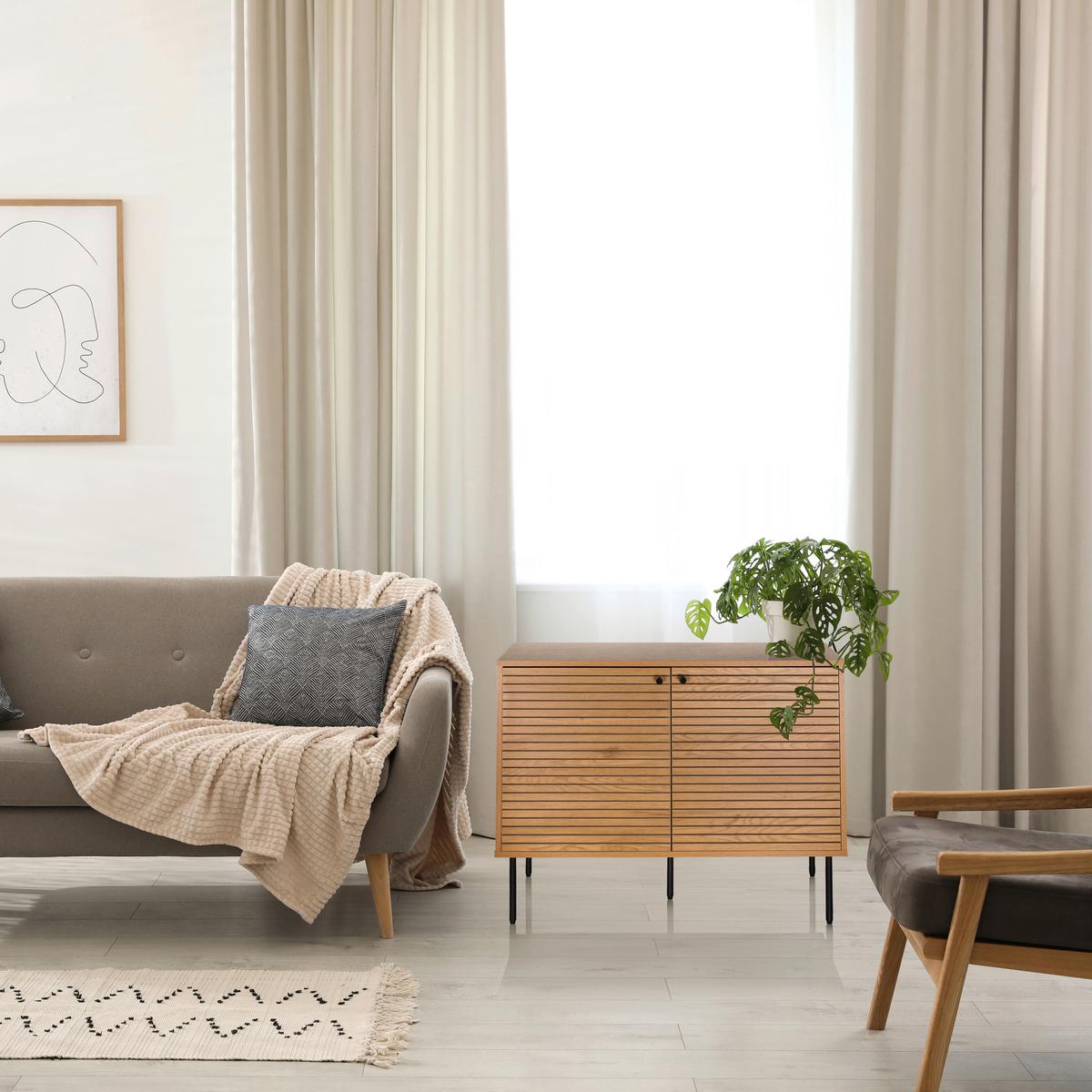 Široka Komoda Linno S, Barva Hrasta - črna/barve hrasta, Moderno, kovina/leseni material (100/74/40cm) - MID.YOU