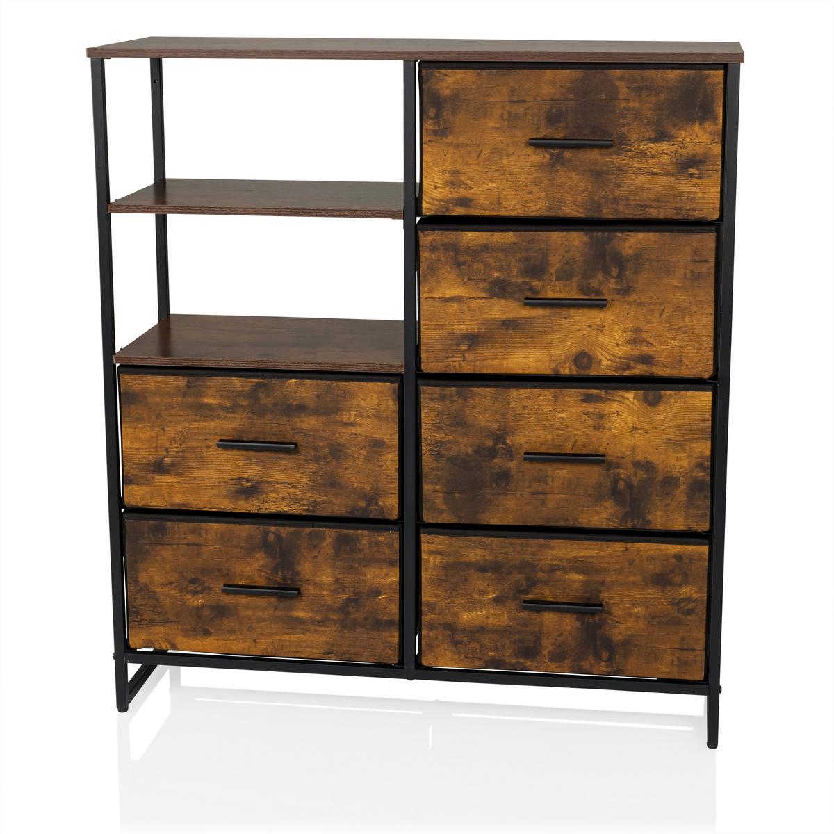 Komoda Ragala, Barva Hrasta - črna/barve hrasta, Moderno, kovina/tekstil (84/92/30cm) - MID.YOU