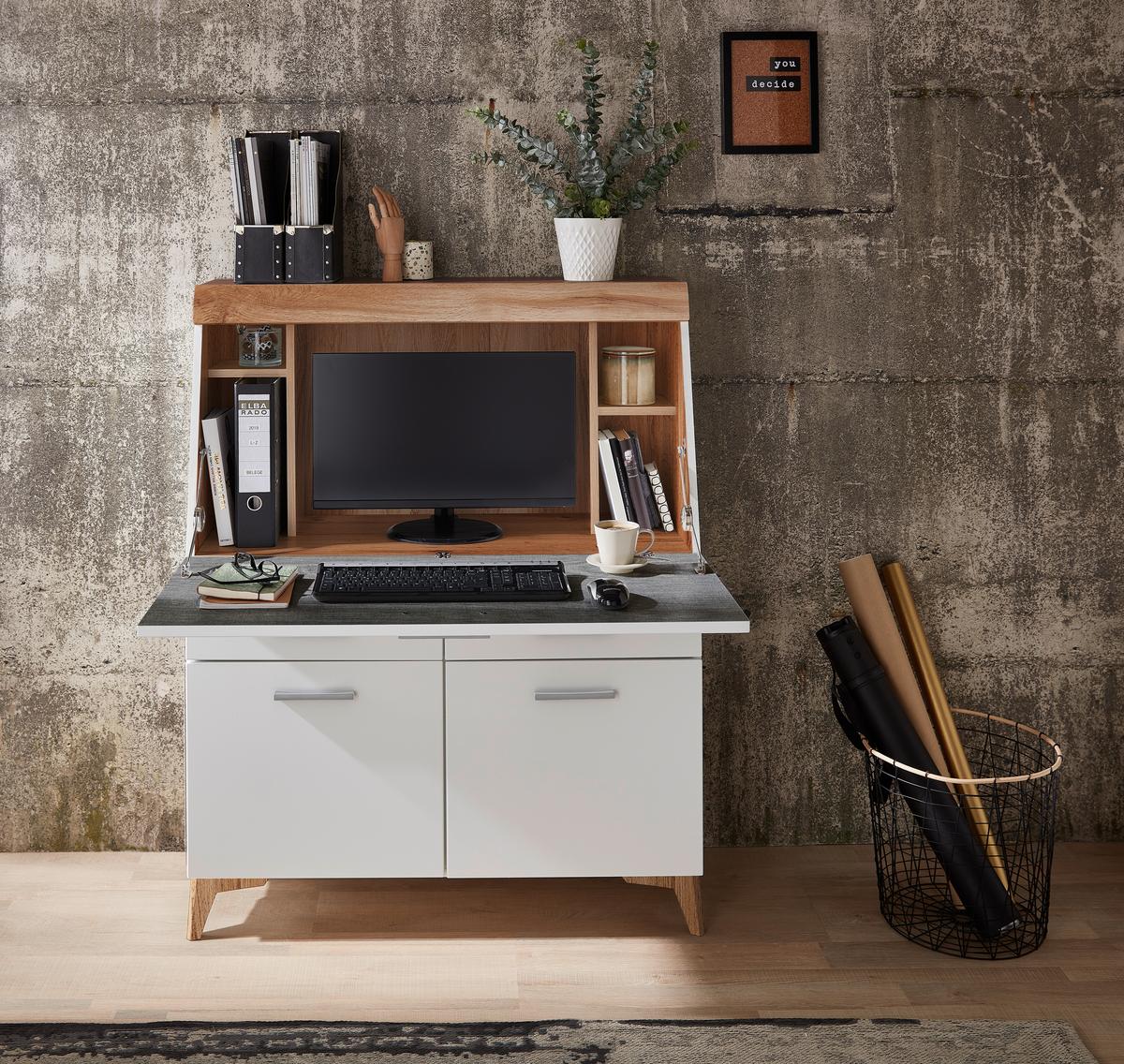 Írószekrény Fehér-tölgy Szín Secret - tölgyfa színű/ezüstszínű, Modern, műanyag/faalapú anyag (98/124/42cm)