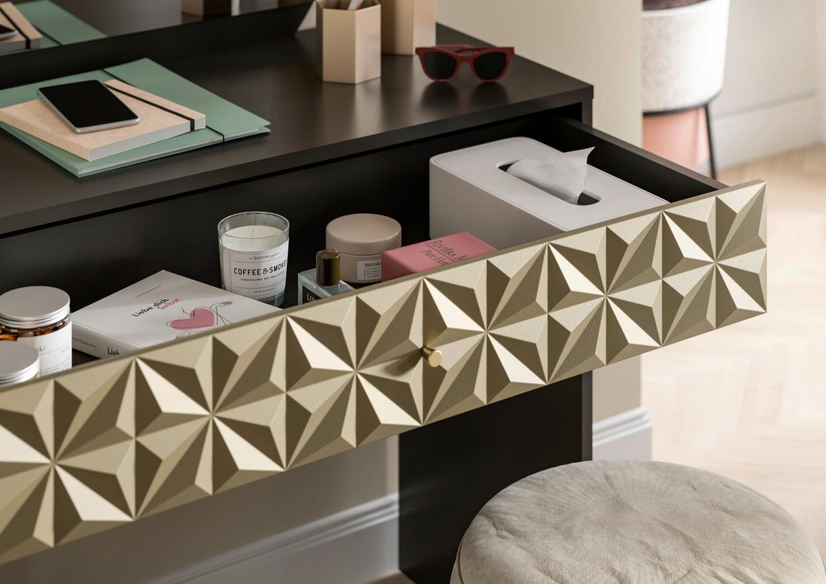 Kozmetična Miza Prisma, Črna, Zlata - zlate barve/črna, Design, umetna masa/leseni material (90/133/39cm) - Livetastic