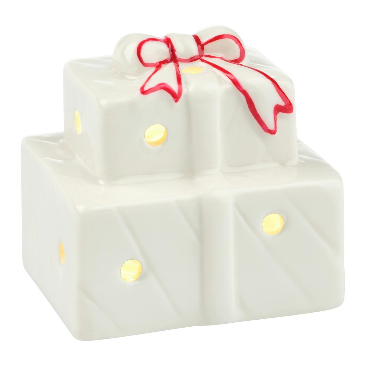 Weihnachtsfigur Gift Rot/Weiß - Rot/Weiß, KONVENTIONELL, Keramik (5,5/5,2/4,7cm) - Mömax