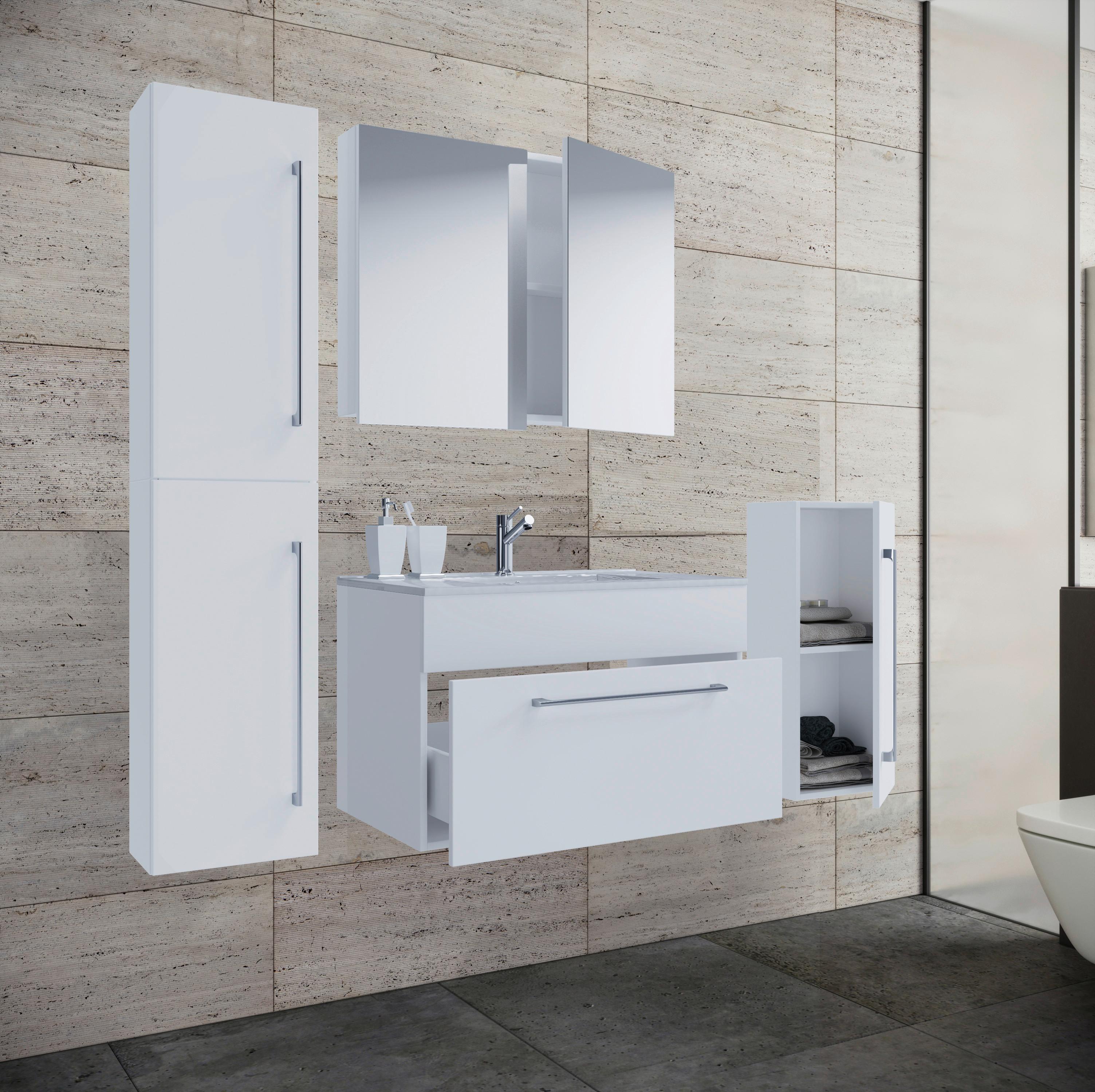 Kopalnica Badinos, Bela - bela/barve aluminija, Moderno, kovina/leseni material (126cm) - MID.YOU