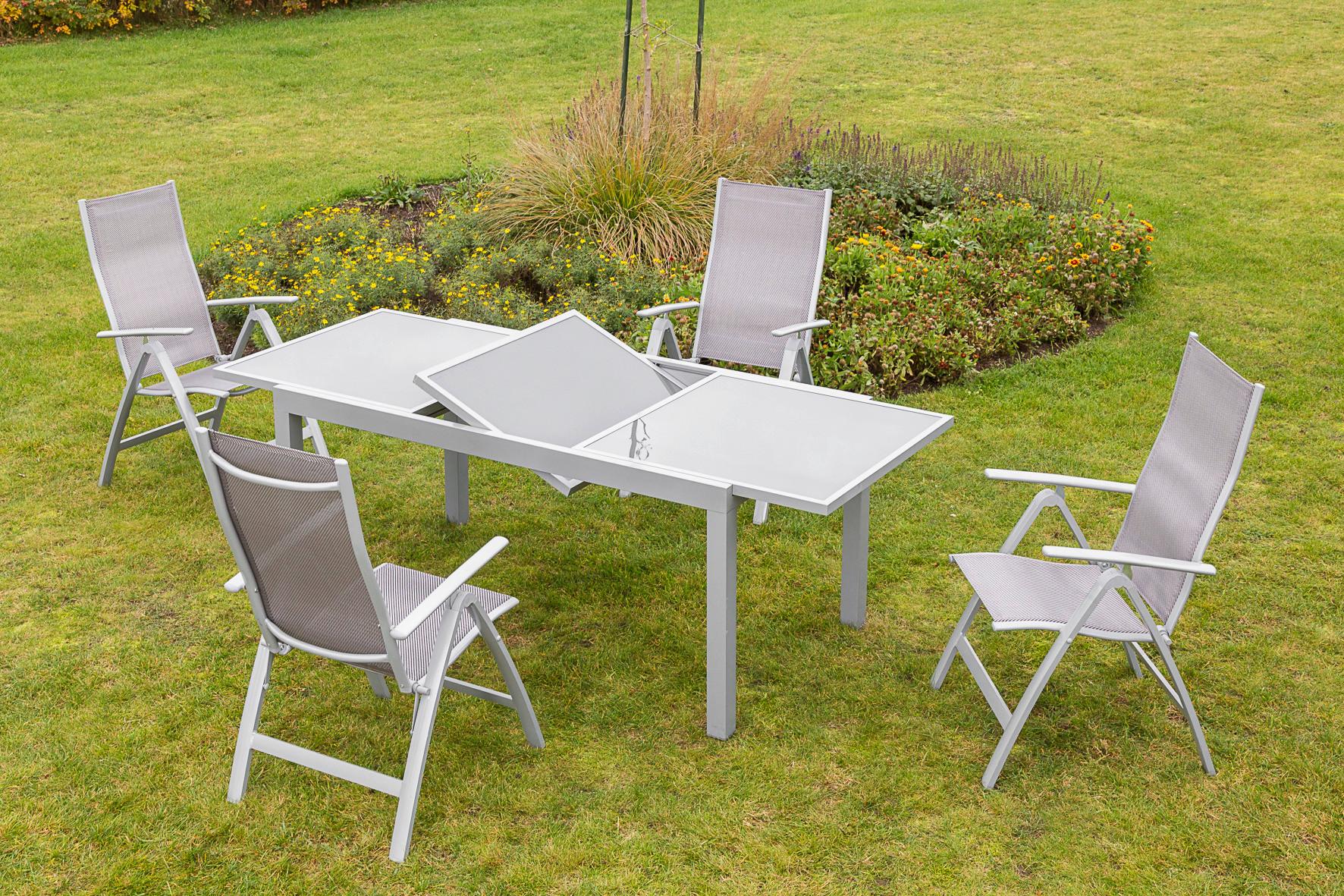 Gartentisch Silberfarben ausziehbar ca. 90x75x200cm - Silberfarben, KONVENTIONELL, Glas/Metall (90/75/140-200cm) - Gardenson