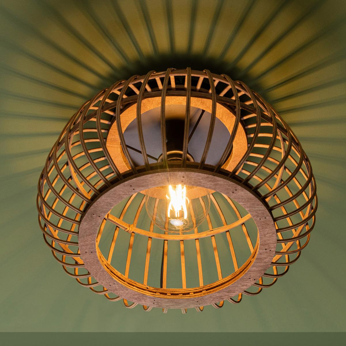 LAMPA SUFITOWA 99617/76 NIKKA DE1 - czarny/brązowy, Natur, metal/drewno (40/24,5cm) - Brilliant