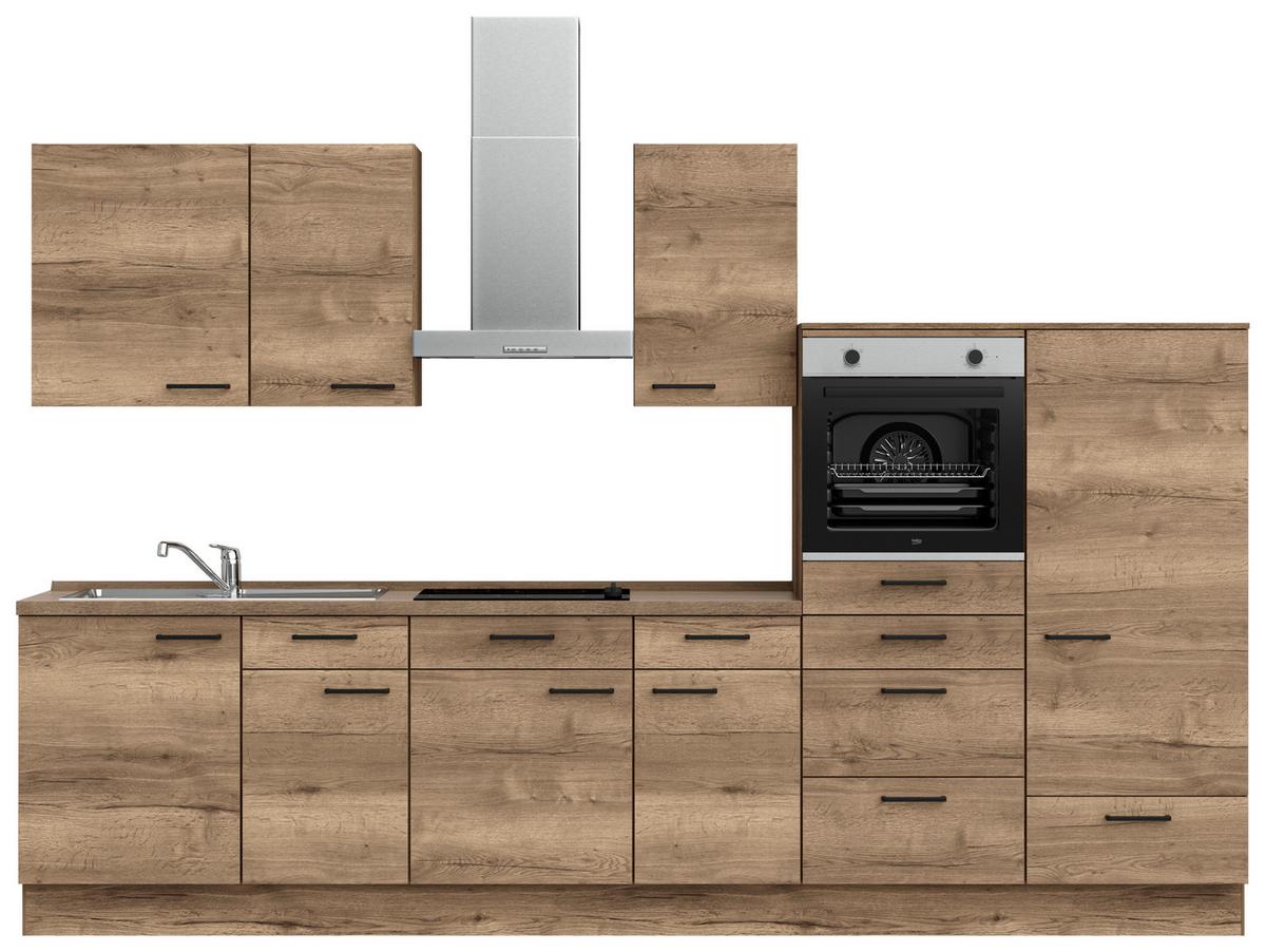 Küchenblock Structura Low m. Geräten Eiche dunkel - Eiche dunkel/Eichefarben, MODERN, Holzwerkstoff/Metall (330cm) - Nobilia