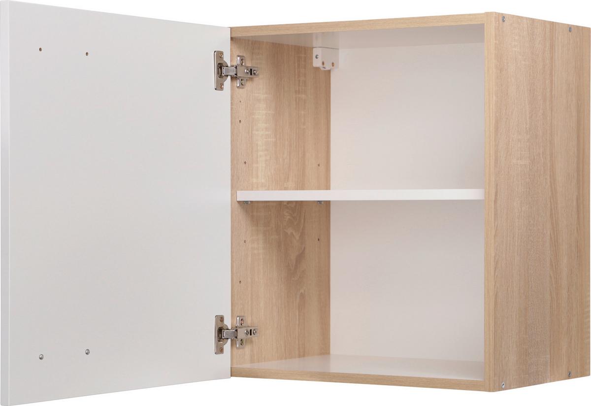 Kuhinjska Zgornja Omarica Merle, Barva Hrasta, Bela - srebrne barve/barve hrasta, Basics, kovina/leseni material (50/56,1/34,6cm) - Respekta