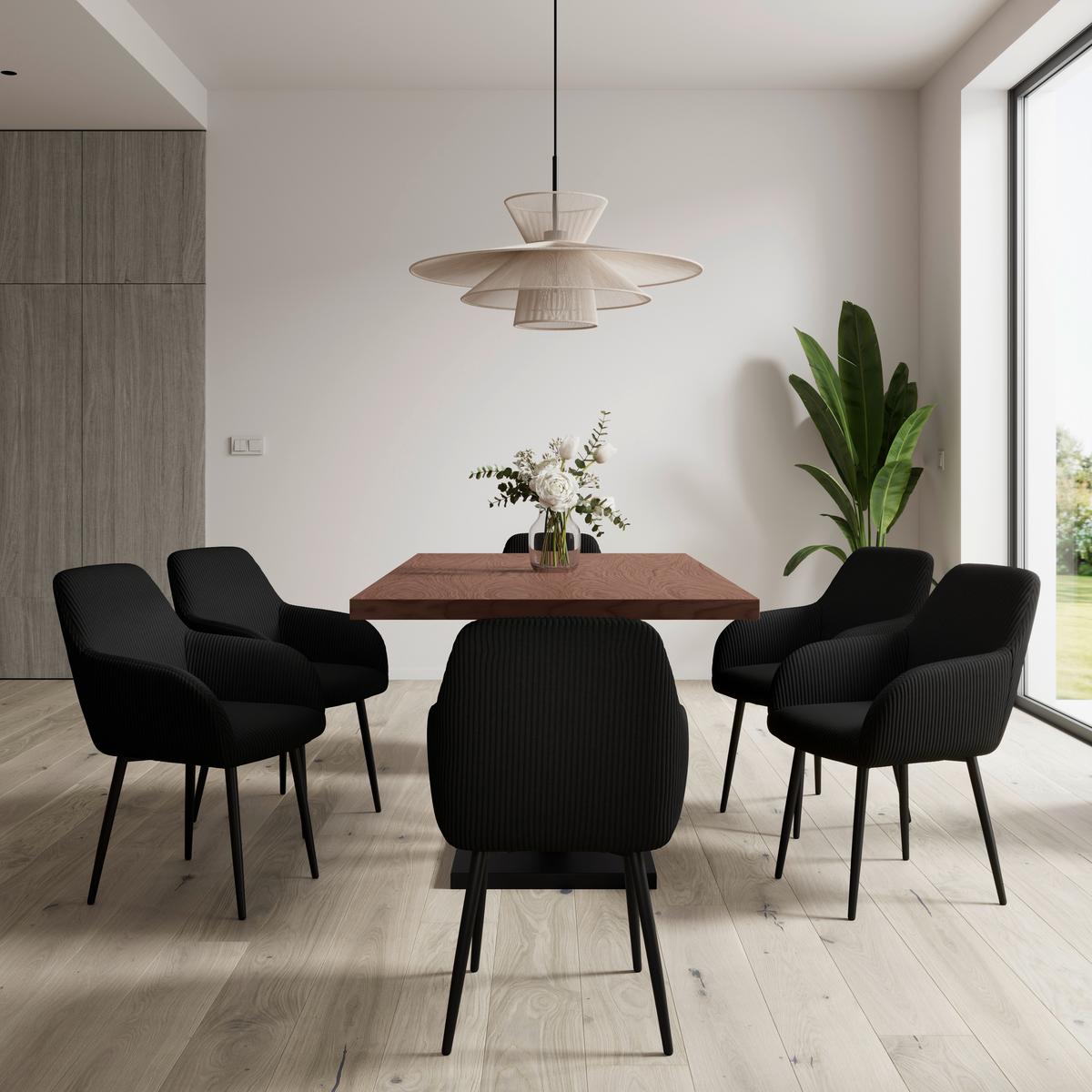 Armlehnstuhl Alani Schwarz Cord Gepolstert - Schwarz, MODERN, Textil/Metall (60/58/86cm) - Bessagi Home