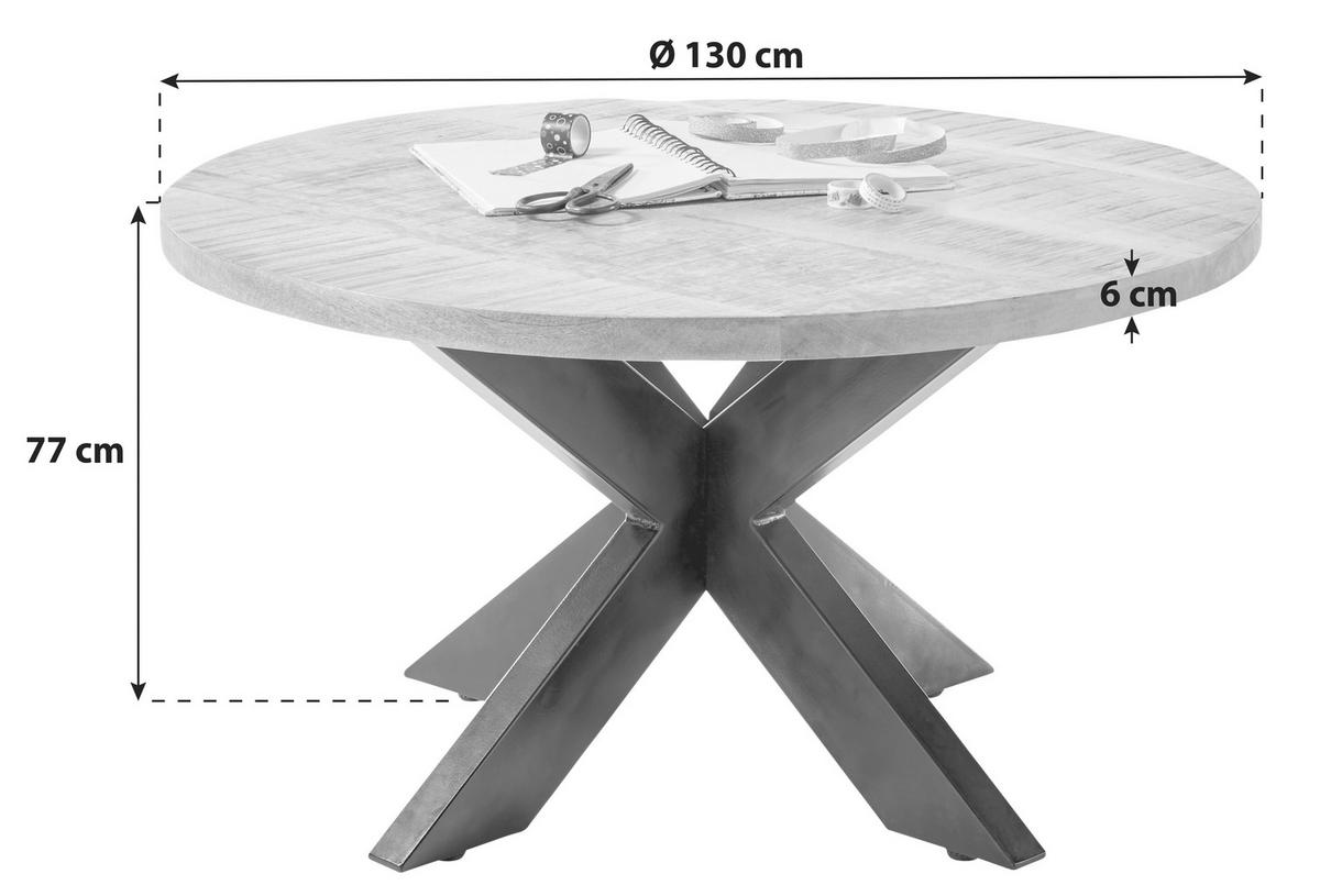 Esstisch Ace ca ø 130 cm Mangoholz - Anthrazit/Naturfarben, Natur, Holz/Metall (130/130/77cm) - MID.YOU