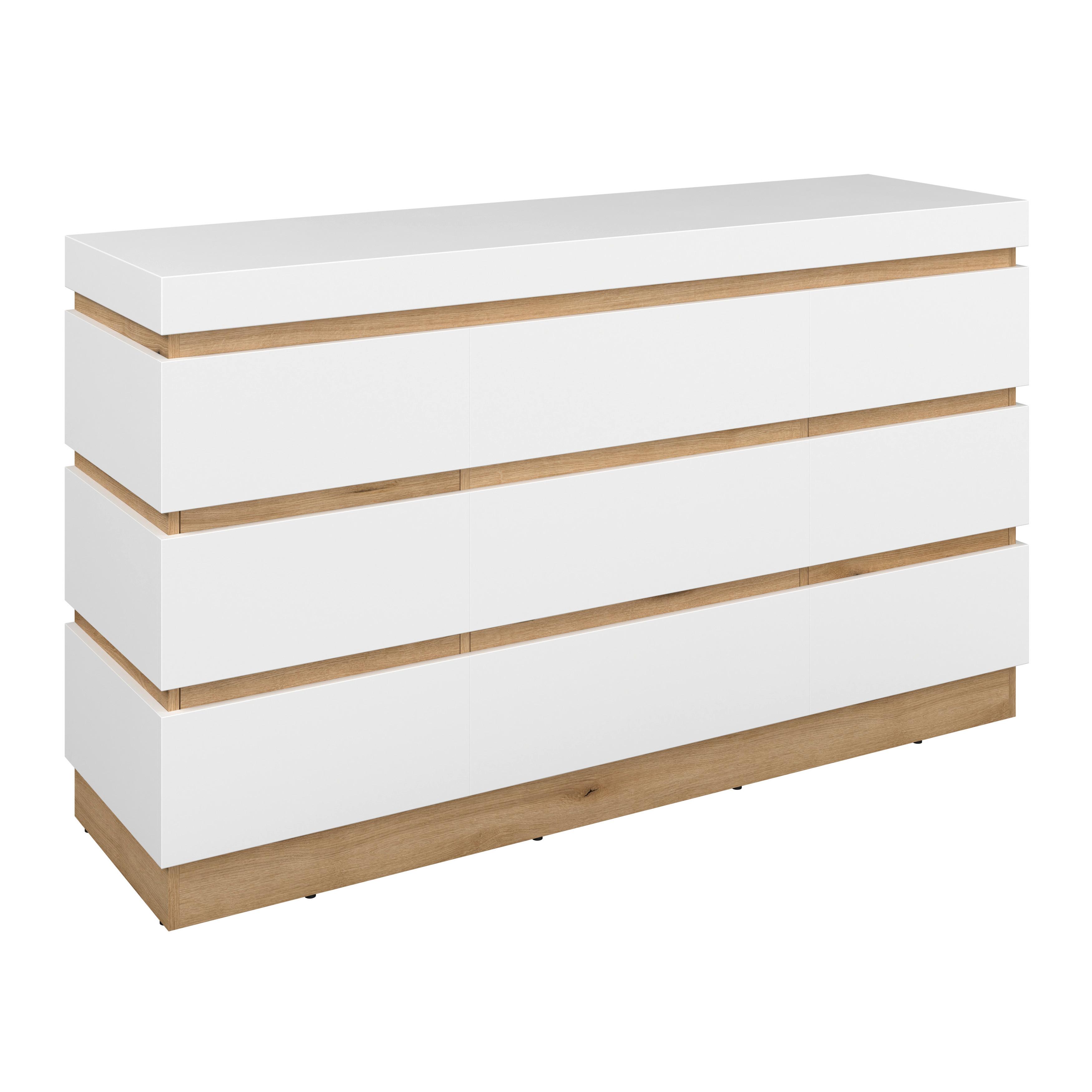 Comodă cu uși CALABRIA - alb/culoare lemn stejar, Trend, material pe bază de lemn (160,8/92,5/45cm) - Modern Living