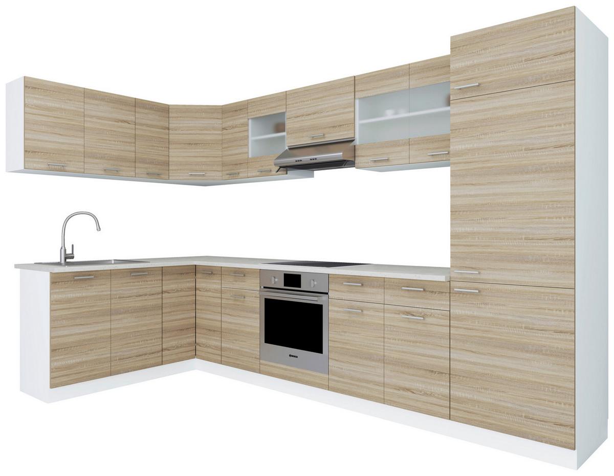 Kotna Kuhinja Esilo, Hrast, Bela - bela/barve aluminija, Konvencionalno, kovina/leseni material (178/328cm) - MID.YOU