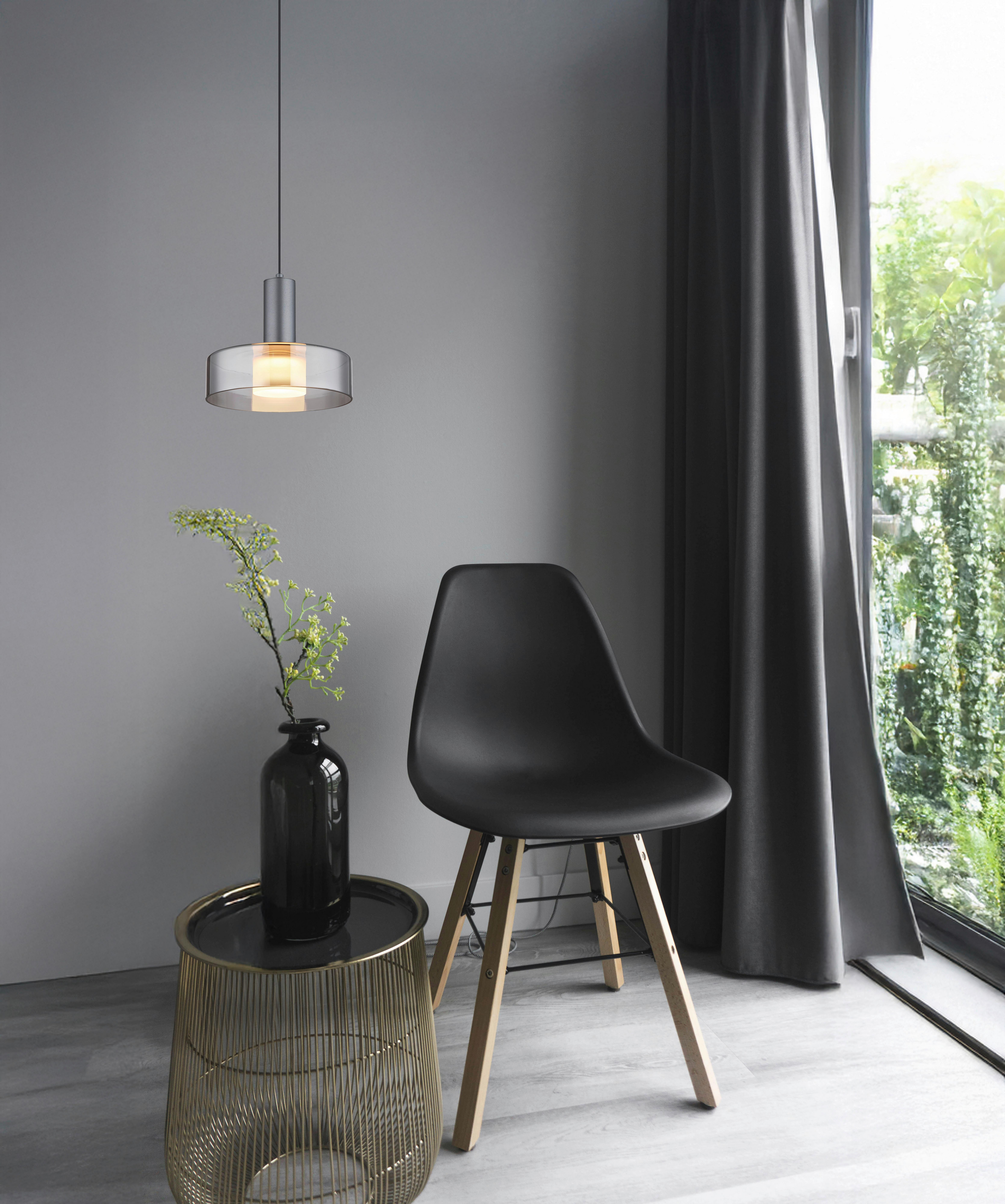 LED-HÄNGELEUCHTE 16019H  GRANT - Schwarz/Grau, Design, Glas/Kunststoff (22/150cm) - Globo